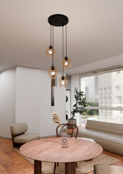 Lampadario a Sospensione ISTAR 4 PREMIUM 4xE27 in Acciaio e Vetro