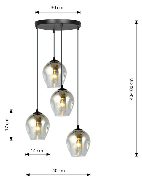 Lampadario a Sospensione ISTAR 4 PREMIUM 4xE27 in Acciaio e Vetro