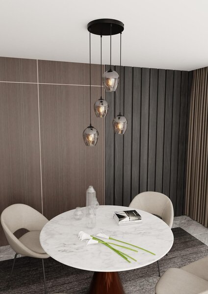 Lampadario a Sospensione ISTAR 4 PREMIUM 4xE27 in Acciaio e Vetro