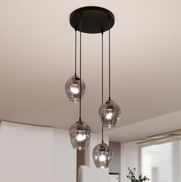 Lampadario a Sospensione ISTAR 4 PREMIUM 4xE27 in Acciaio e Vetro