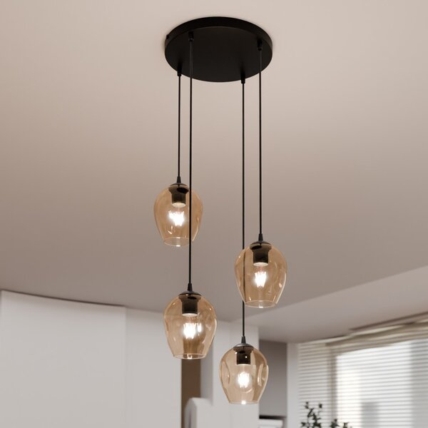 Lampadario a Sospensione ISTAR 4 PREMIUM 4xE27 in Acciaio e Vetro