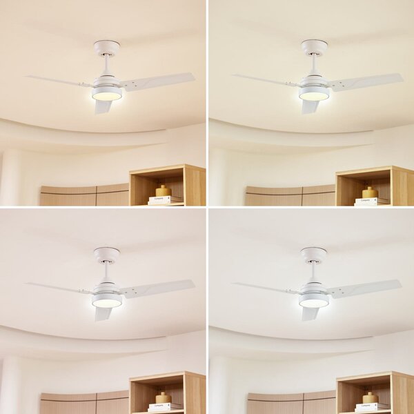 Ventilatore da soffitto LED Aerallo, bianco, CCT, silenzioso - Lindby Lindby, Aerallo, Bianco, Soggiorno, Metallo, Moderno