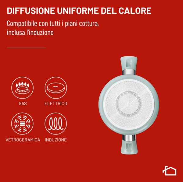 LAGOSTINA Pentola a Induzione Casseruola Antiaderente 20 cm Fonda con 2 Maniglie colore Menta - Salvia