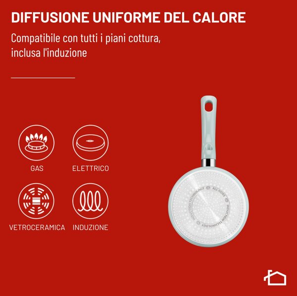 LAGOSTINA Pentola a Induzione Casseruola Antiaderente in Alluminio 16 cm Fonda a Manico Lungo colore Menta Alluminio Mineralis - Salvia