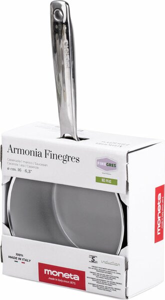 MONETA Pentola a Induzione Casseruola Antiaderente in Alluminio 16 cm colore Nero Armonia Finegres