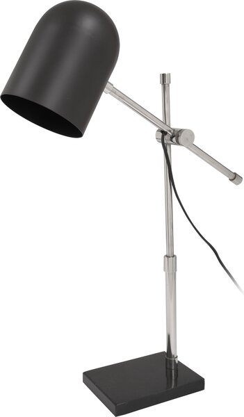 Lampada da tavolo Padiro, dimensioni 46 x 12 x 54 cm, colore nero e argento, realizzata in acciaio, con paralume cilindrico