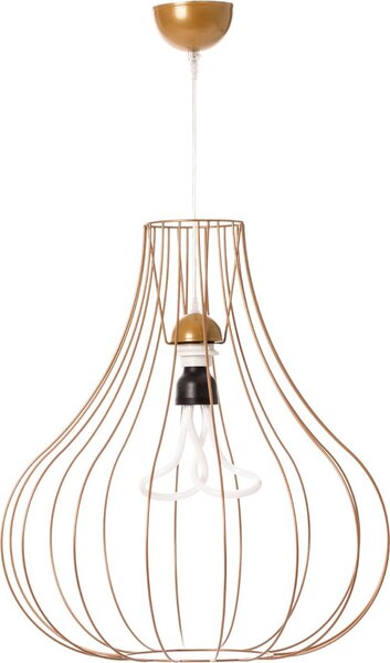 Lampada a sospensione Padiro, 50 x 47 x 50 cm, color oro, realizzata in filo di acciaio, con paralume a forma di lampadina