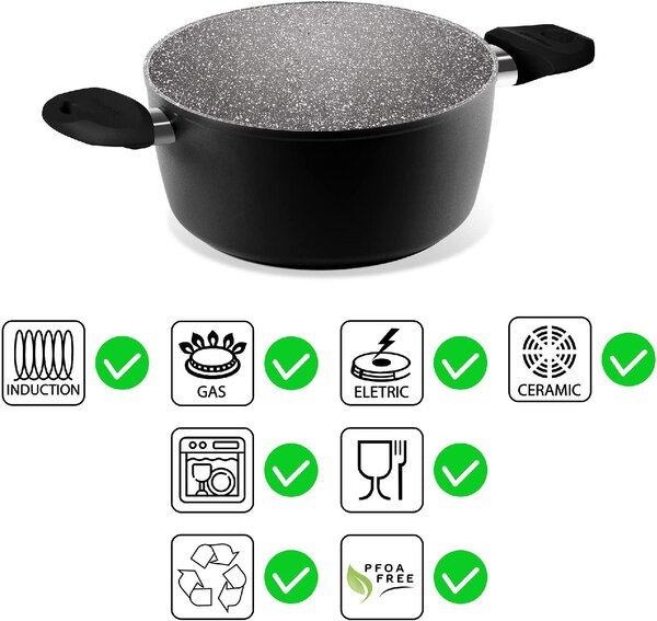 Aeternum Pentola a Induzione Casseruola in Alluminio con 2 Manici cm 20 - Black Pearl