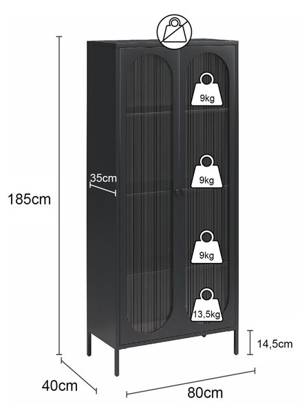 Vetrina in metallo nero 80x186x40 cm Luna - Støraa