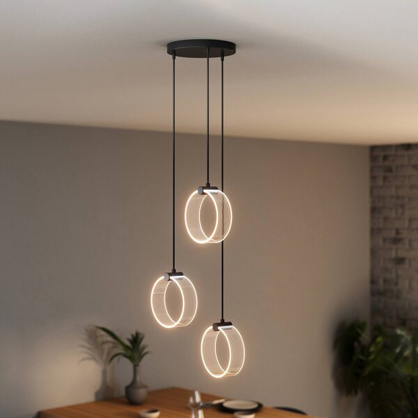 OSRAM Lampada LED a sospensione Decor Circle, 3 luci, rotonda, CCT, nera Circle, Nero, Soggiorno / Sala da pranzo, Plastica, Moderno