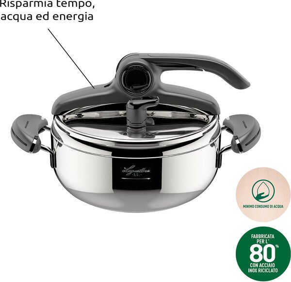 LAGOSTINA Pentola a Pressione per Induzione in Acciaio Inox 3,5 Litri cm 22 2 Manici - Mia LagoEasy'up