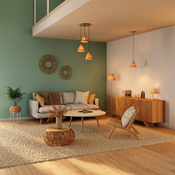 OSRAM Lampada a sospensione Decor Raffia, dimmerabile, Marrone / Ruggine, Soggiorno / Sala da pranzo, Campagna / Rustiche, Lampada a sospensione