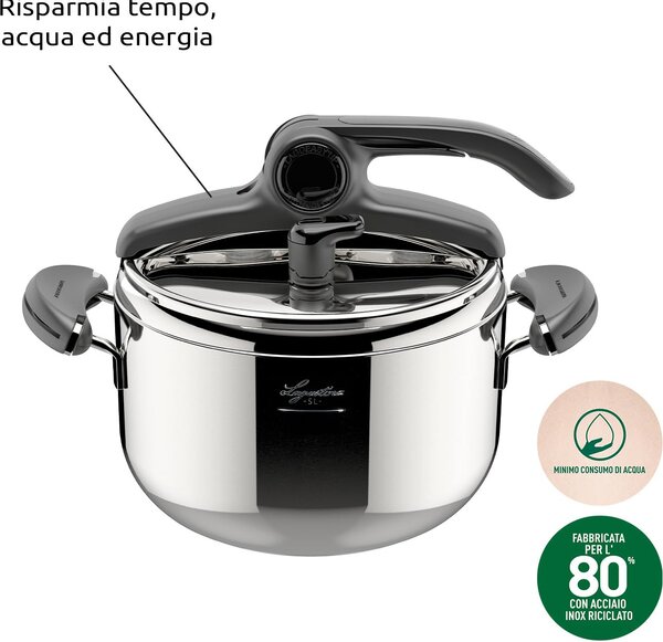 LAGOSTINA Pentola a Pressione per Induzione in Acciaio Inox 5 Litri cm 22 2 Manici - Mia LagoEasy'up