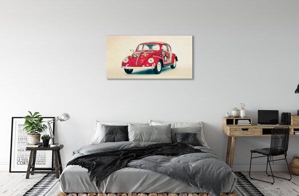 Quadro su tela Macchina rossa con fiori 100x50 cm