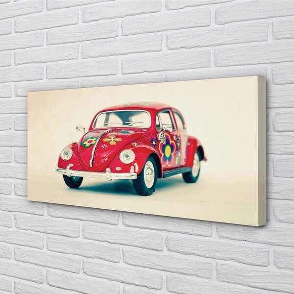Quadro su tela Macchina rossa con fiori 100x50 cm