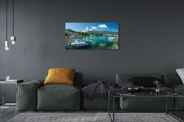 Quadro su tela Montagne del mare del porto della Grecia 100x50 cm