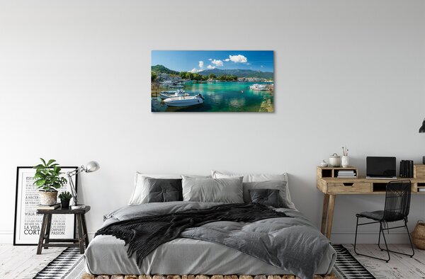 Quadro su tela Montagne del mare del porto della Grecia 100x50 cm