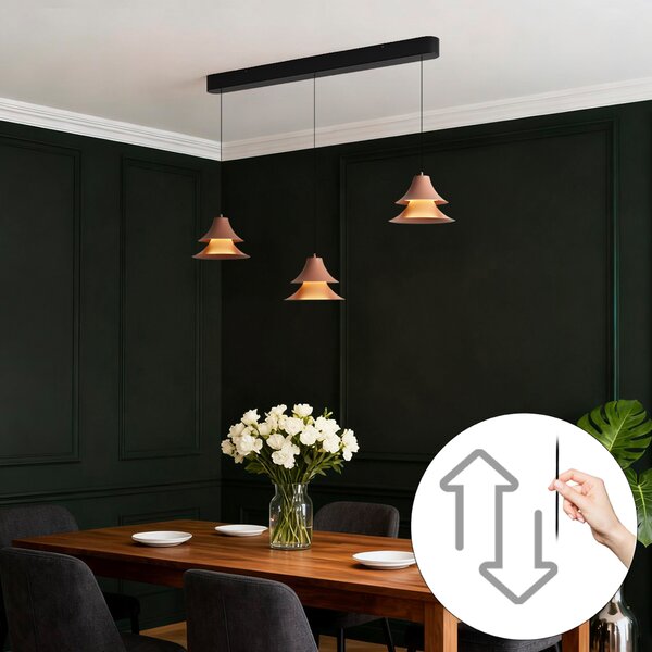 Lampada a sospensione nera con moka incl. LED dimmerabile a 3 livelli 3 luci Easylift - Witch