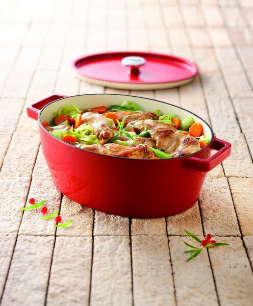 Pyrex Pentola Casseruola in Ghisa Cocotte Ovale 38.5 X 27.5 X 15 cm con Coperchio