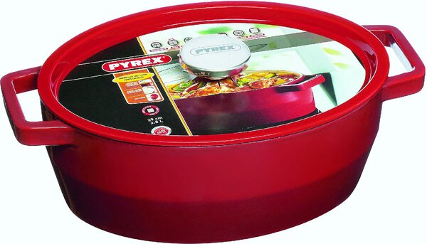 Pyrex Pentola Casseruola in Ghisa Cocotte Ovale 38.5 X 27.5 X 15 cm con Coperchio