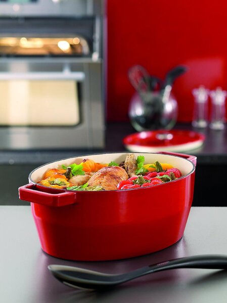 Pyrex Pentola Casseruola in Ghisa Cocotte Ovale 38.5 X 27.5 X 15 cm con Coperchio