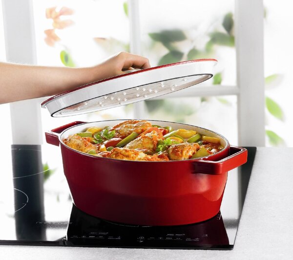 Pyrex Pentola Casseruola in Ghisa Cocotte Ovale 38.5 X 27.5 X 15 cm con Coperchio