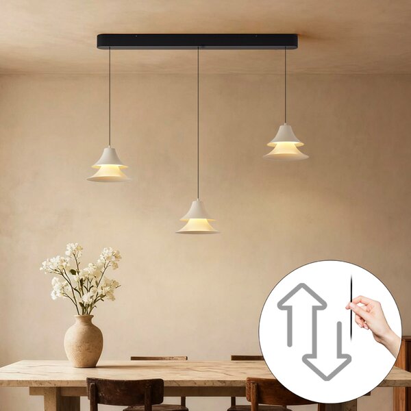 Lampada a sospensione nera con beige con LED dimmerabile a 3 livelli 3 luci Easylift - Witch