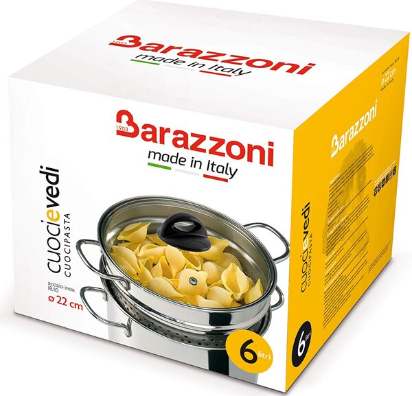 BARAZZONI Pentola Cuoci Pasta Pastaiola in Acciaio Inox cm 22 con Cestello Scolapasta - Cuoci e Vedi
