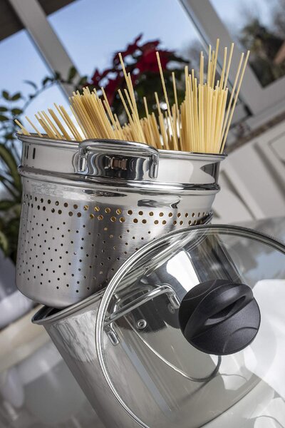 BARAZZONI Pentola Cuoci Pasta Pastaiola in Acciaio Inox cm 22 con Cestello Scolapasta - Cuoci e Vedi