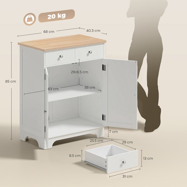 HOMCOM Credenza Bassa con Armadietto 2 Ante, Ripiani Regolabili e 2 Cassetti, Bianco e Legno | Aosom Italy