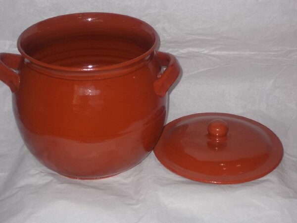 Barone Ceramica Pentola in Terracotta per Fuoco con Retina Spargifiamma cm 24 con Coperchio
