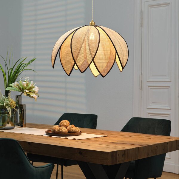 OSRAM Lampada a sospensione Decor Rattan Lotus, dimmerabile, Crema / Ambra, Soggiorno / Sala da pranzo, Legno, Mediterraneo, Lampada a sospensione