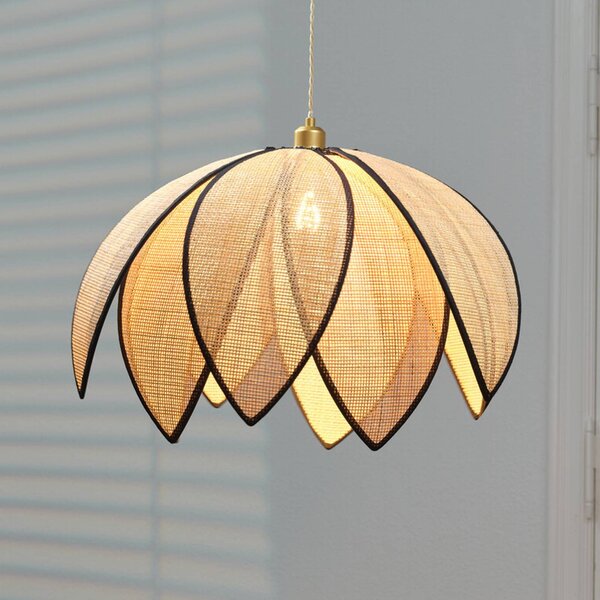 OSRAM Lampada a sospensione Decor Rattan Lotus, dimmerabile, Crema / Ambra, Soggiorno / Sala da pranzo, Legno, Mediterraneo, Lampada a sospensione
