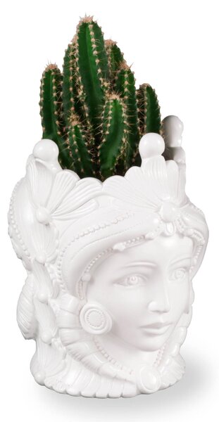 Vaso fiori Testa di Moro con piantina BIANCO Piccola 5xh 8cm - bifacciale moro siciliano uomo donna