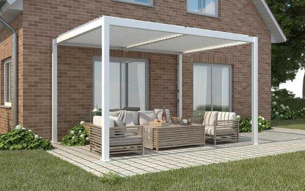VivaGarden Pergola Bioclimatica da Esterno in Alluminio Copertura a Lamelle Orientabili Dimensioni 4x4x2,5 mt colore Bianco