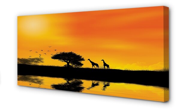 Quadro su tela Giraffe West Tree Lake 100x50 cm