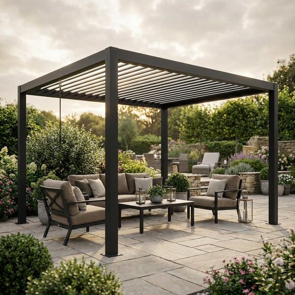 VivaGarden Pergola Bioclimatica da Esterno in Alluminio Copertura a Lamelle Orientabili Dimensioni 4x3x2,5 mt colore Grigio Scuro