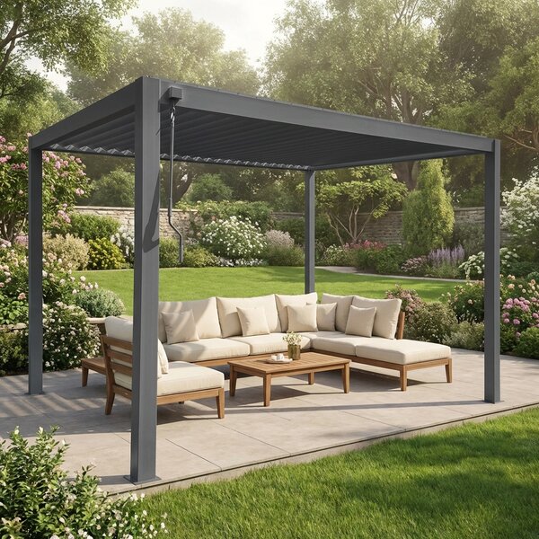 VivaGarden Pergola Bioclimatica da Esterno in Alluminio Copertura a Lamelle Orientabili Dimensioni 3x4x2,4 mt colore Grigio Scuro