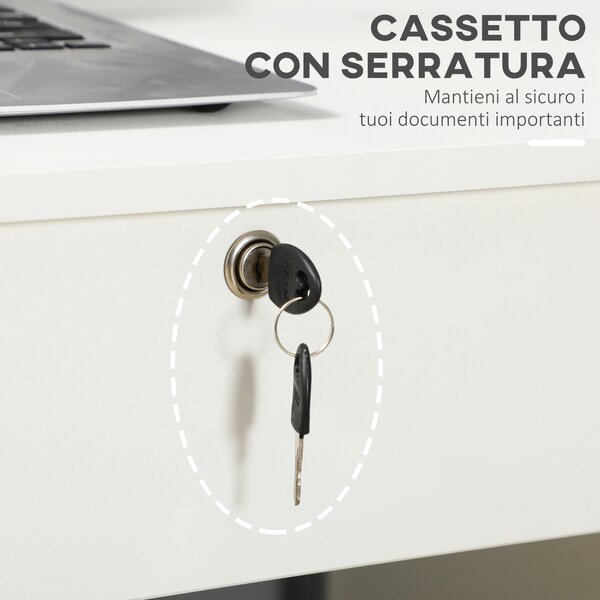 HOMCOM Scrivania per Camera o Ufficio in Legno con 2 Cassetti e 2 Chiavi, 110x50x76cm - Bianco|Aosom