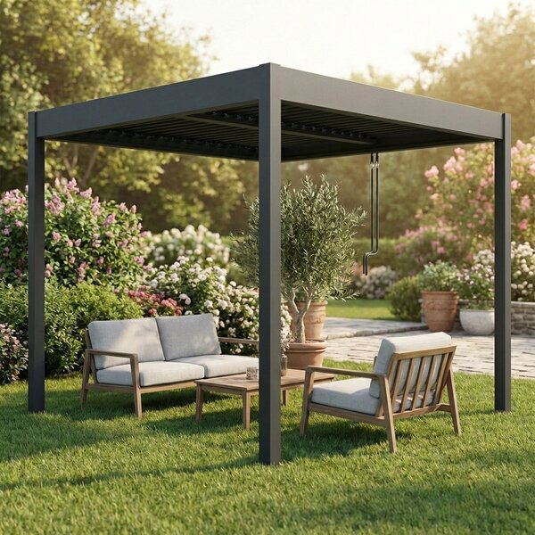 VivaGarden Pergola Bioclimatica da Esterno in Alluminio Copertura a Lamelle Orientabili Dimensioni 3x3 mt colore Grigio Scuro