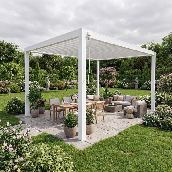 VivaGarden Pergola Bioclimatica da Esterno in Alluminio Copertura a Lamelle Orientabili Dimensioni 3x3x2,4 mt colore Bianco