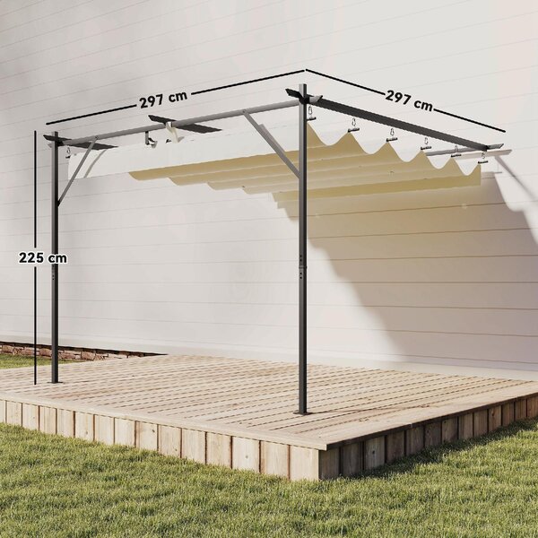 VivaGarden Pergola da Esterno Addossata in Acciao/Poliestere Dimensioni 3x3 m colore Crema