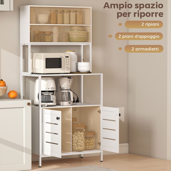 HOMCOM Mobile Dispensa con Ripiani, Armadietti e 2 Prese di Ricarica, in Legno e Acciaio, 80x42x171 cm, Bianco | Aosom Italy