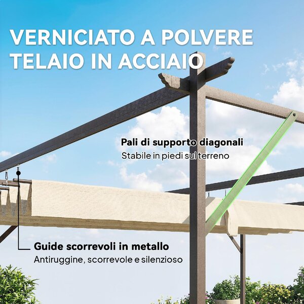 VivaGarden Pergola da Esterno Addossata in Acciao/Poliestere Dimensioni 3x3 m colore Crema