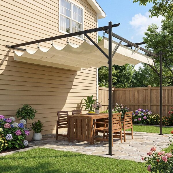VivaGarden Pergola da Esterno Addossata in Acciao/Poliestere Dimensioni 3x3 m colore Crema