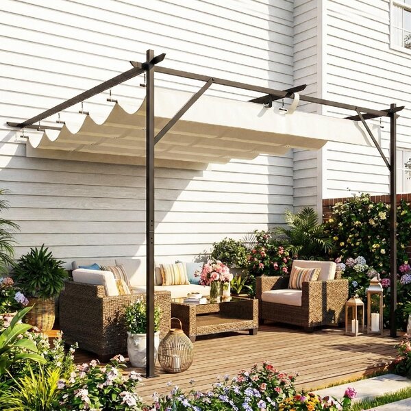 VivaGarden Pergola da Esterno Addossata in Acciao/Poliestere Dimensioni 3x3 m colore Crema