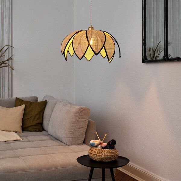 OSRAM Lampada a sospensione Decor Rattan Lotus, dimmerabile, Crema / Ambra, Soggiorno / Sala da pranzo, Legno, Mediterraneo, Lampada a sospensione