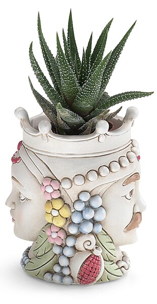 Vaso fiori Testa di Moro con piantina Bicolor Media 7xh 10 cm - bifacciale moro siciliano uomo donna
