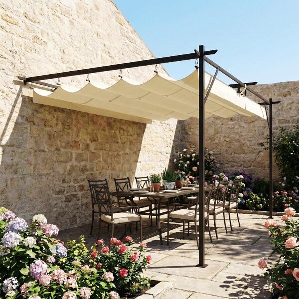 VivaGarden Pergola da Esterno Addossata in Acciao/Poliestere Dimensioni 3x4 m colore Bianco Crema