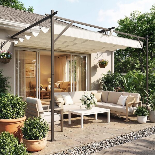 VivaGarden Pergola da Esterno Addossata in Acciao/Poliestere Dimensioni 3x4 m colore Bianco Crema